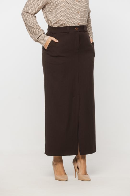 Brązowa tkaninowa spódnica midi z rozporkiem z przodu - 2