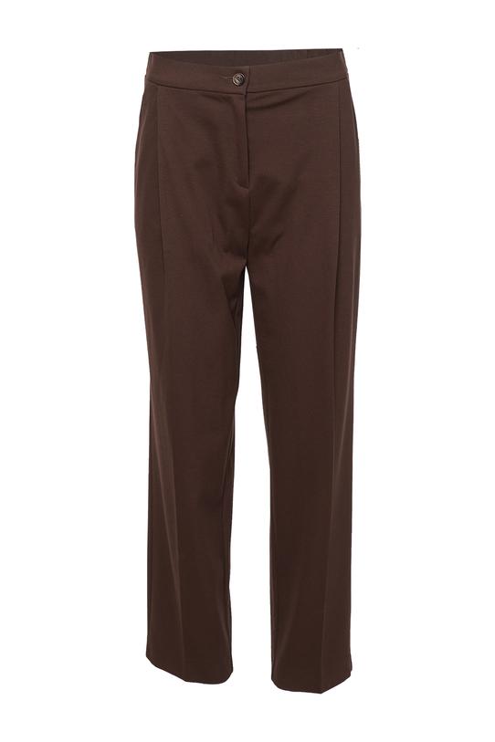 Brązowe dzianinowe spodnie w kant z gumką w pasie - 1