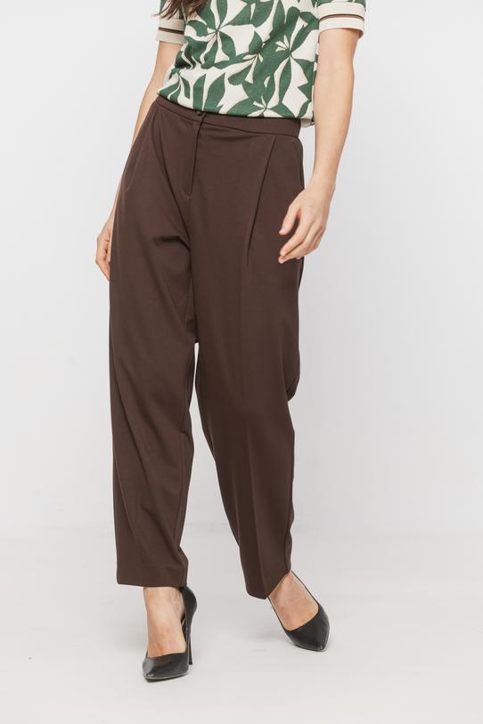 Brązowe dzianinowe spodnie w kant z gumką w pasie - 2