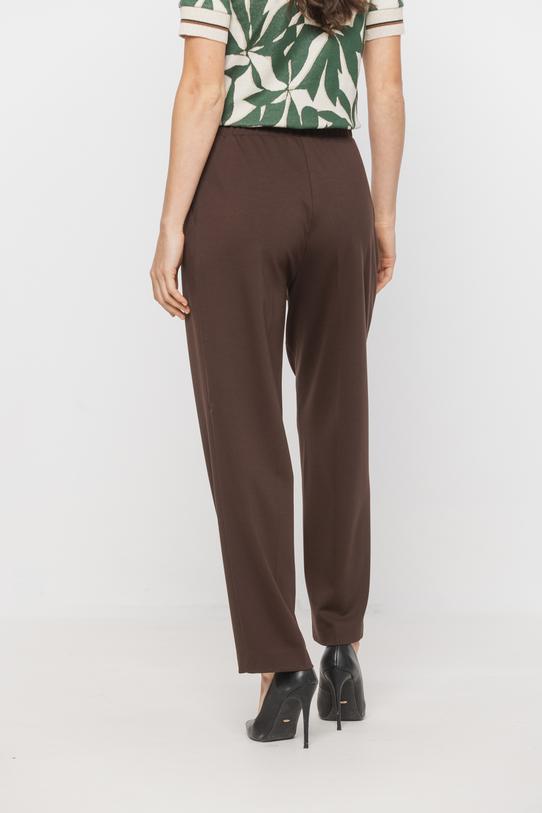 Brązowe dzianinowe spodnie w kant z gumką w pasie - 3