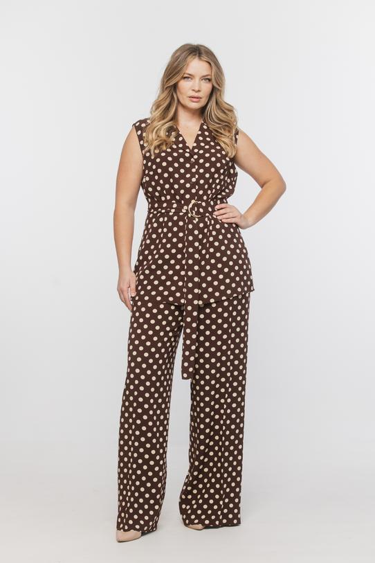 Wizualizacja Brązowe letnie spodnie w beżowe groszki