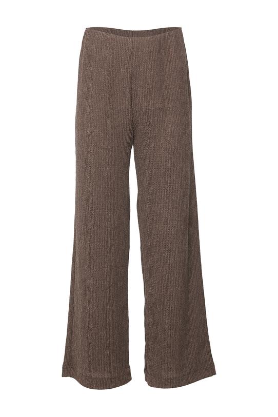 Brązowe luźne spodnie z fakturowanej dzianiny - 1