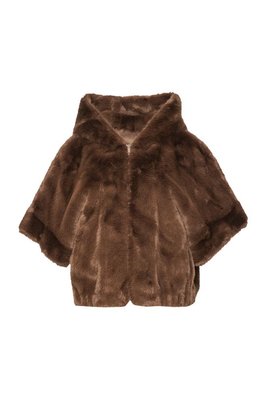 Brązowe miękkie futerko do pasa z rękawem 3/4 - 1