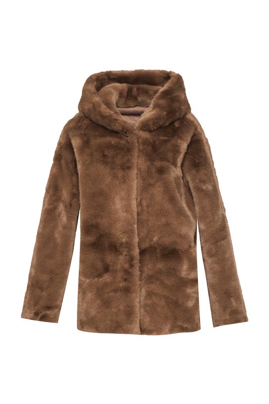 Brązowe stylowe futerko z praktycznym kapturem - 1