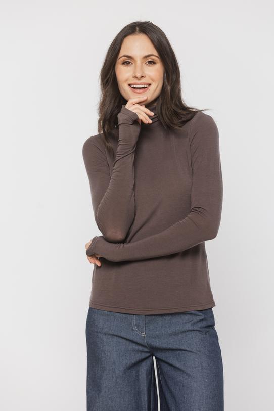 Brązowy lekki golf z domieszką wełny - 2