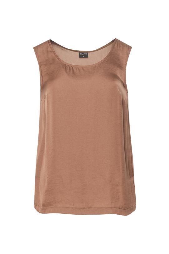 Brązowy luźny top o satynowym połysku - 1