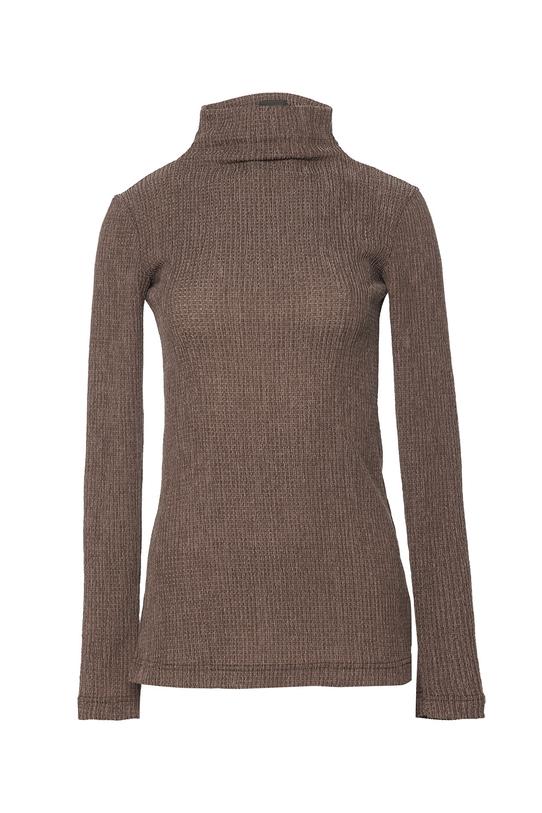 Brązowy półgolf z długim rękawem z fakturowanej dzianiny - 1