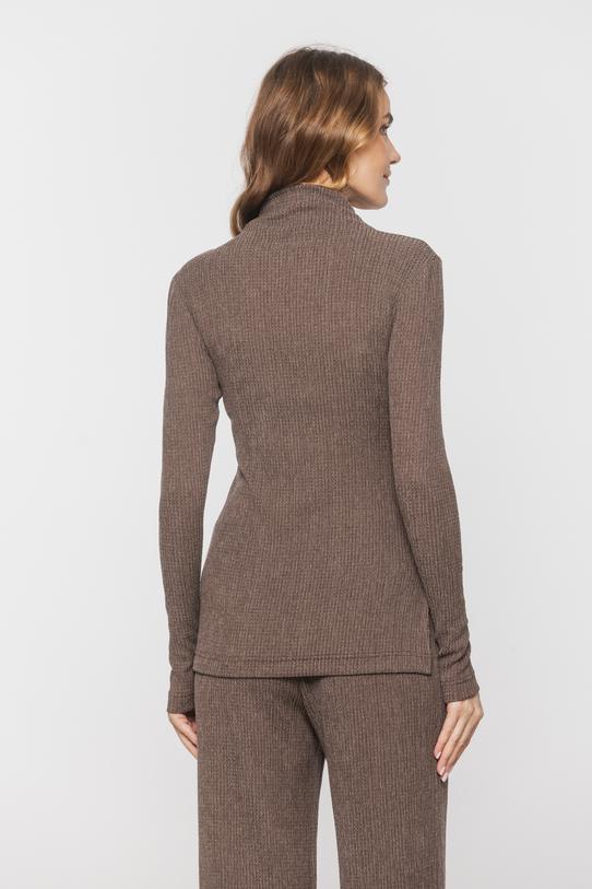 Brązowy półgolf z długim rękawem z fakturowanej dzianiny - 3