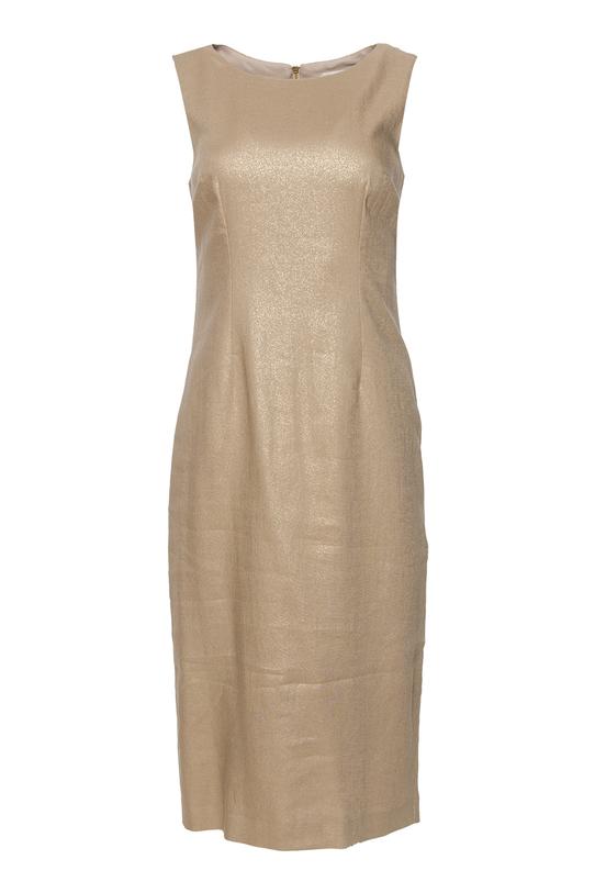 Brokatowa złota sukienka o klasycznym kroju - 1