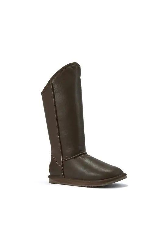 Wizualizacja Ciepłe wygodne zimowe buty z ciemnobrązowej skóry owczej