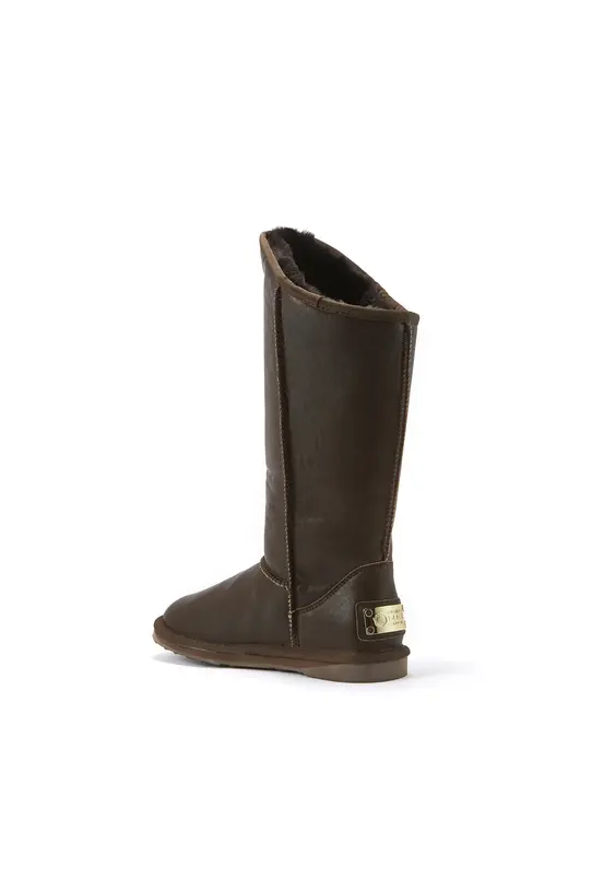 Ciepłe wygodne zimowe buty z ciemnobrązowej skóry owczej - 1