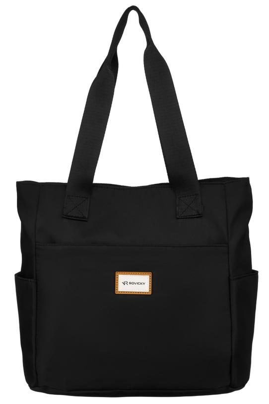 Casualowa pojemna torba z czarnej wysokogatunkowej tkaniny - 1