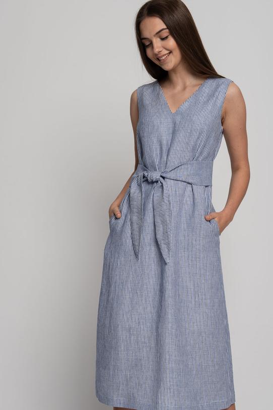 Luźna lniana sukienka za kolano bez rękawów - 3