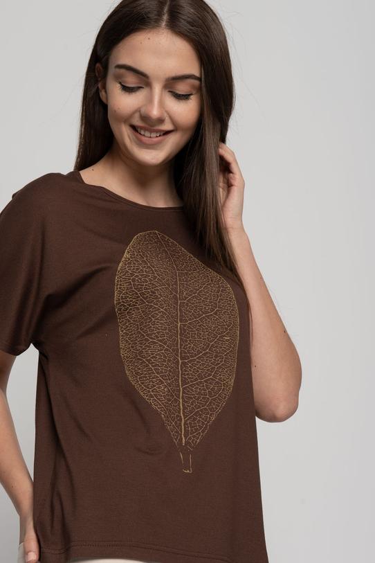 Dzianinowa luźna bluzka z nadrukiem liścia na przodzie - 3