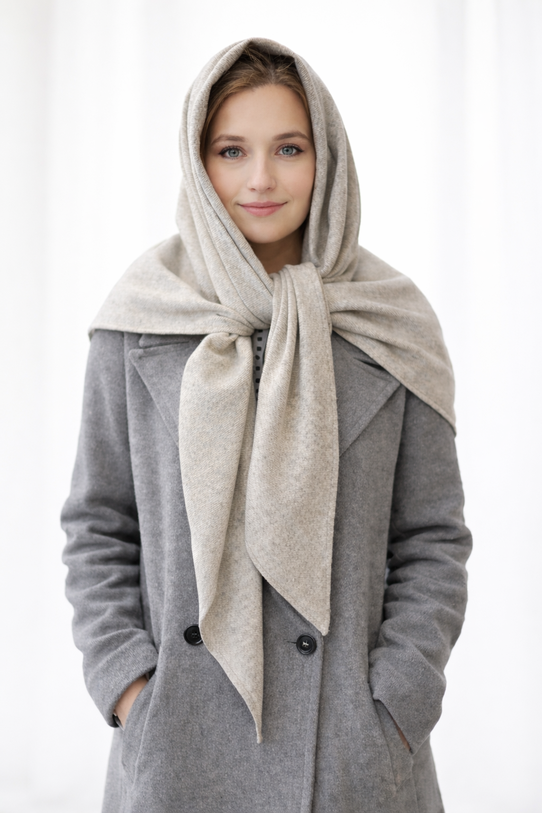 Trójkątna wełniana chusta z melanżowej tkaniny - 1