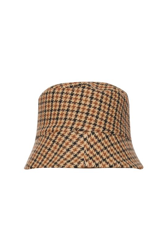 Ciepły damski kapelusz bucket  w brązową pepitkę - 1