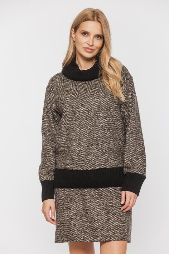 Ciepły luźny golf z wełną i dzianinowym wykończeniem - 2