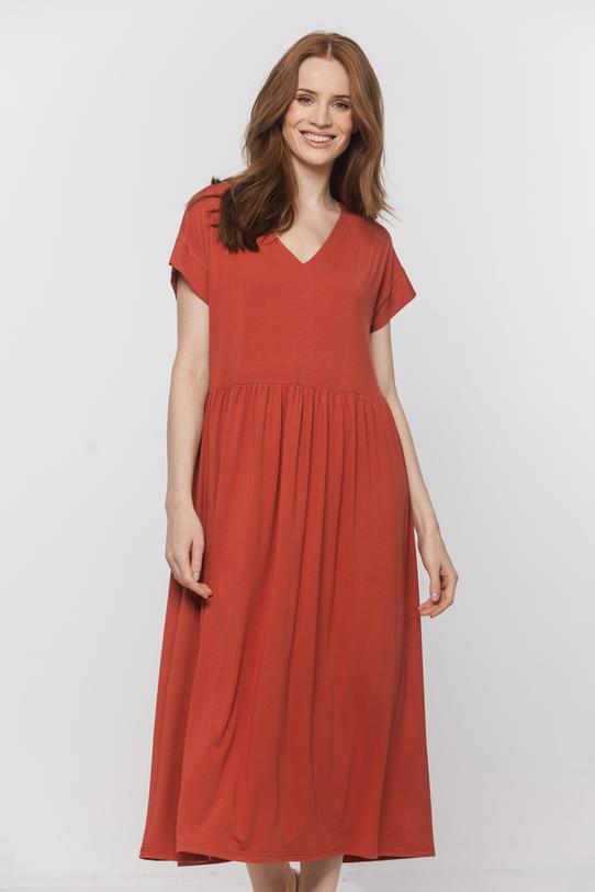 Codzienna dzianinowa sukienka z dekoltem w serek - 2