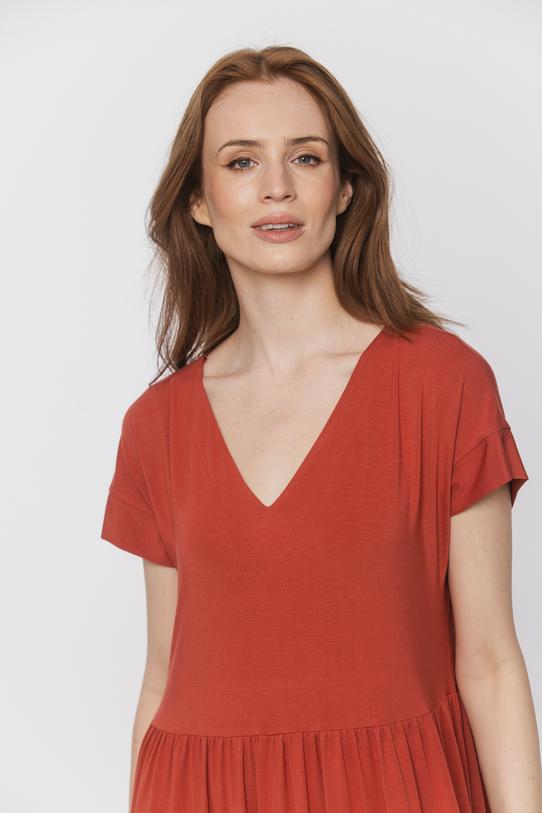 Codzienna dzianinowa sukienka z dekoltem w serek - 4