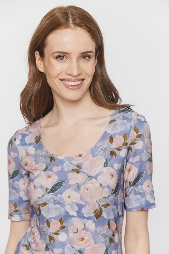 Codzienna pastelowa bluzka z kwiatowej dzianiny - 4