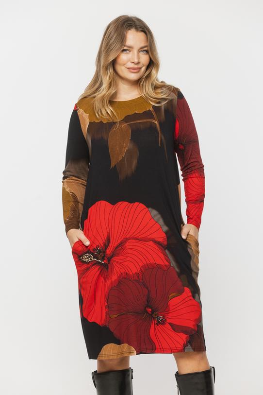 Codzienna trapezowa sukienka z dzianiny przed kolano - 2