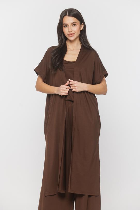 Codzienna wygodna narzutka z brązowej dzianiny - 2