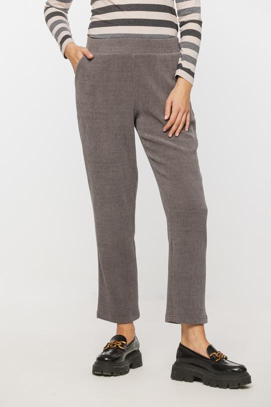 Codzienne spodnie z prążkowanej szarej dzianiny - 2