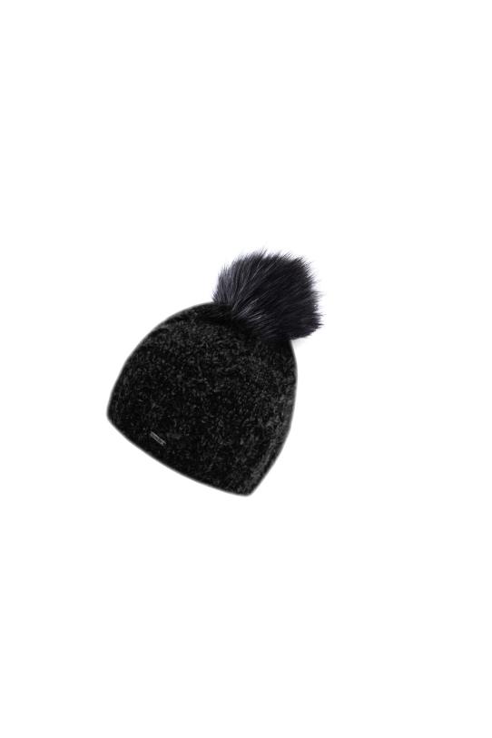 Elegancka czarna czapka damska z pomponem