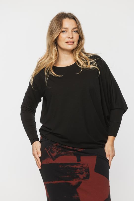 Czarna asymetryczna bluzka z miękkiej dzianiny - 2
