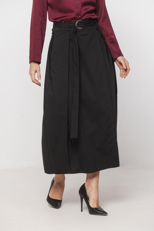 Czarna bawełniana spódnica midi zapinana kopertowo - 2