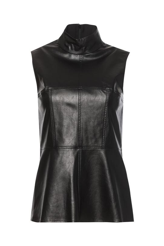 Czarna bluzka bez rękawa ze skóry ekologicznej - 1
