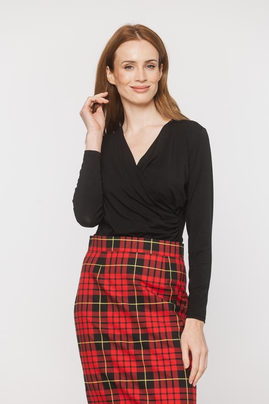 A black blouse with a deep wrap neckline and ruffles down the side - 3