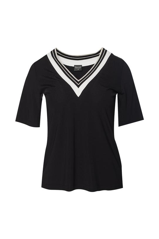 Czarna bluzka z ozdobnym dekoltem - 1