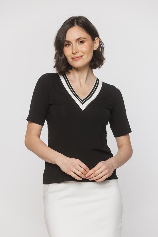 Czarna bluzka z ozdobnym dekoltem - 3