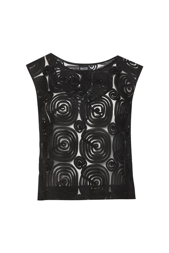 Czarna bluzka z siatki z efektowym naszyciem - 1