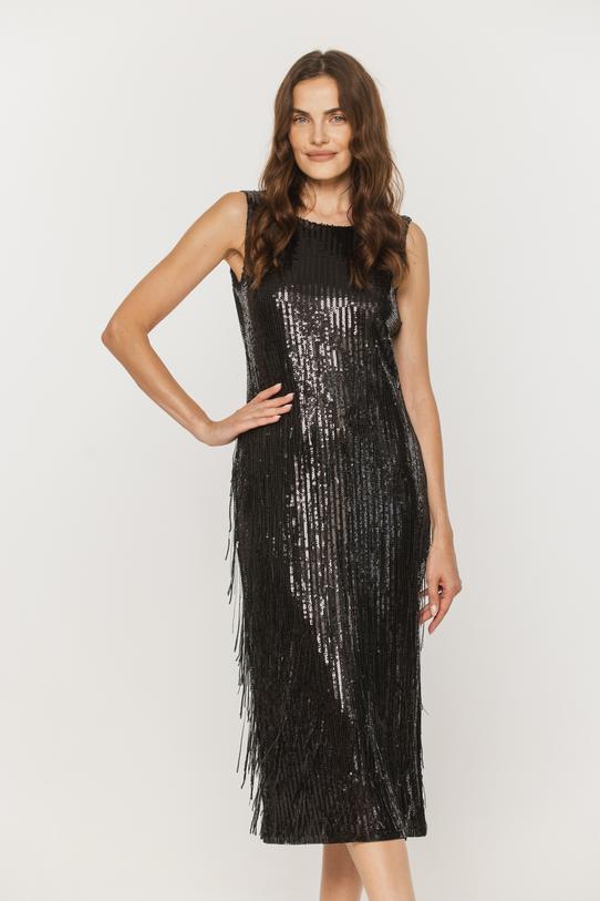 Czarna błyszcząca sukienka glamour z cekinowym wykończeniem - 3