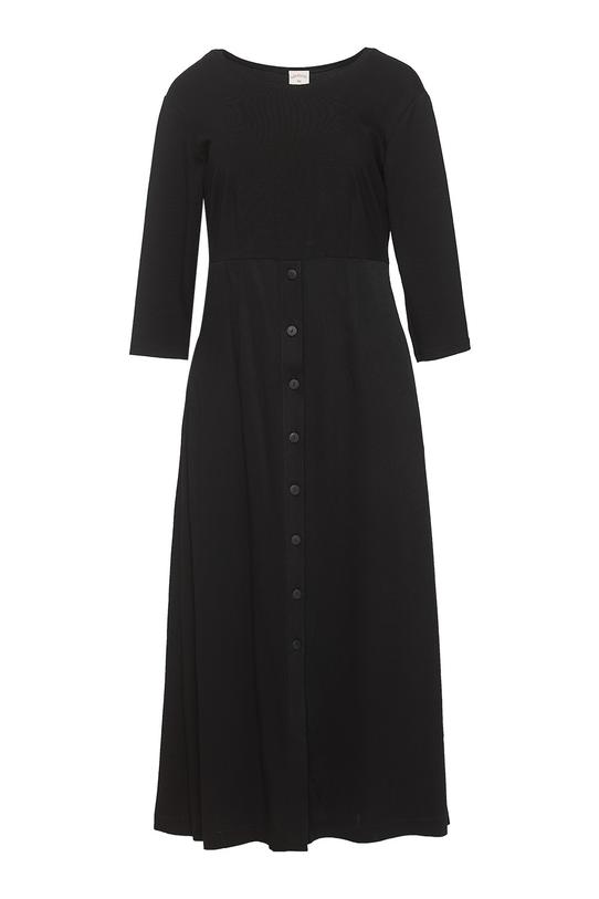Czarna casualowa sukienka z łączonych materiałów - 1