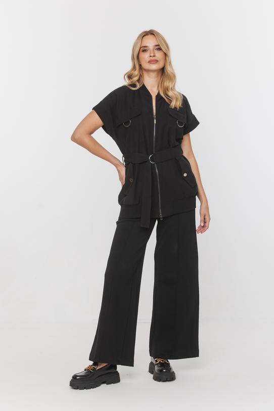 Czarna designerska bluzka z kieszeniami o kroju kamizelki - 2