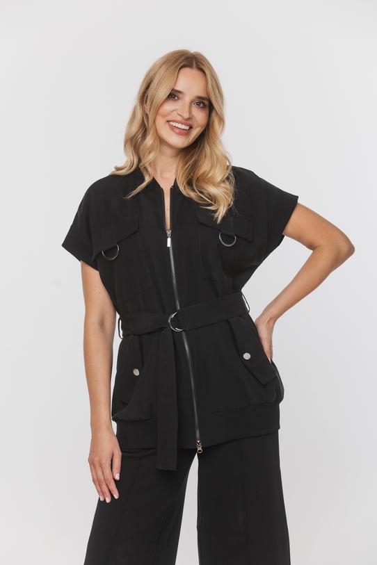 Czarna designerska bluzka z kieszeniami o kroju kamizelki - 3