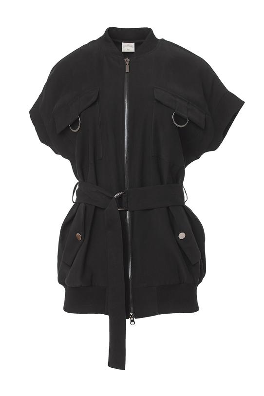 Czarna designerska bluzka z kieszeniami o kroju kamizelki - 1