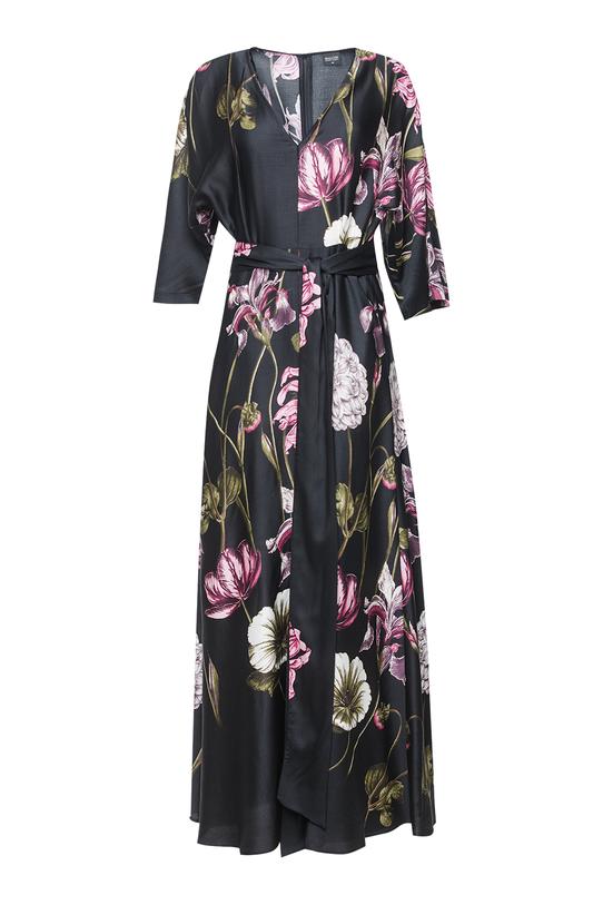 Czarna długa sukienka z kwiecistej wiskozy - 1