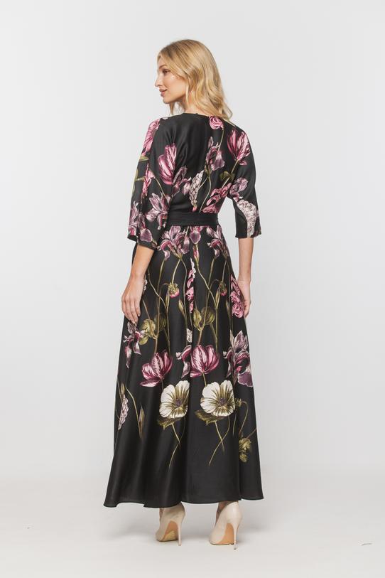 Czarna długa sukienka z kwiecistej wiskozy - 3