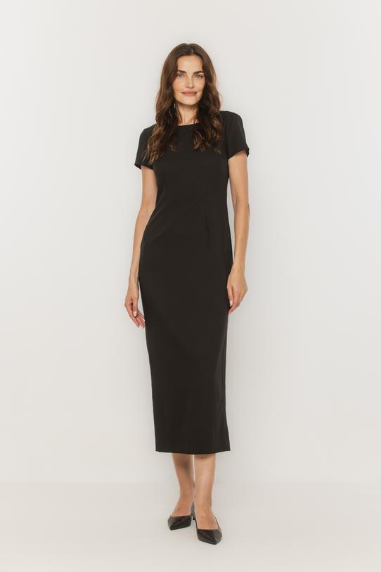 Wizualizacja Czarna długa sukienka z zaszewkami i podszewką