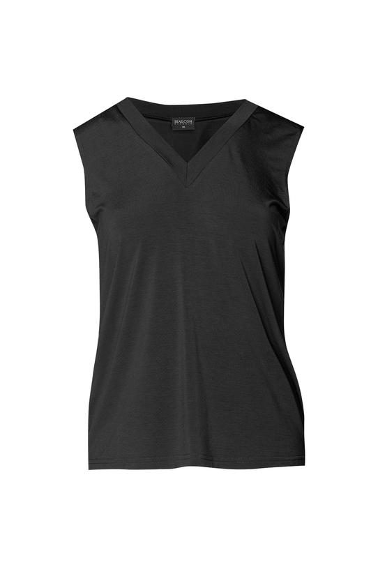 Black sleeveless V-neck knitted blouse - 1