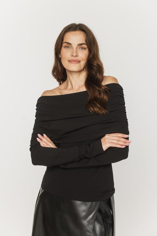 Czarna dzianinowa bluzka odsłaniająca ramiona - 2