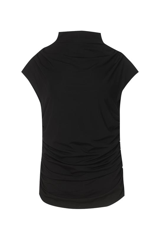 Czarna dzianinowa bluzka z drapowaniem i stójką - 1