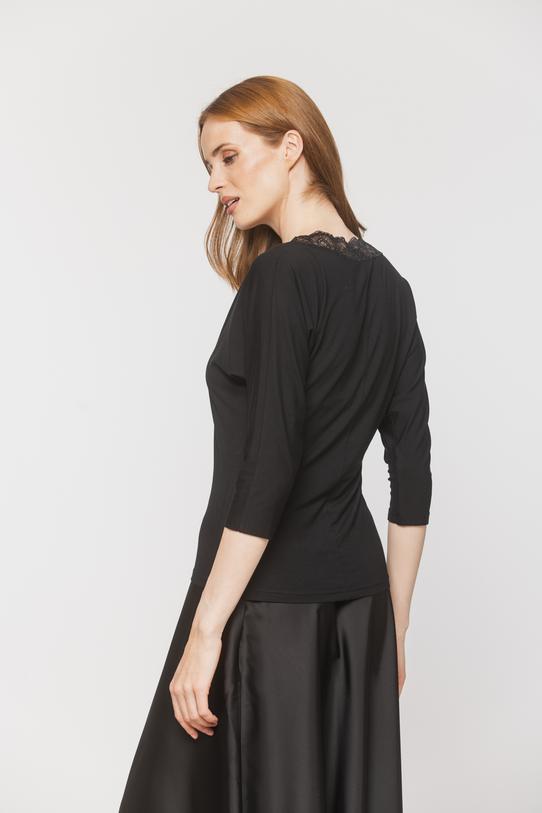 Black knit blouse with lace at the neckline - 5
