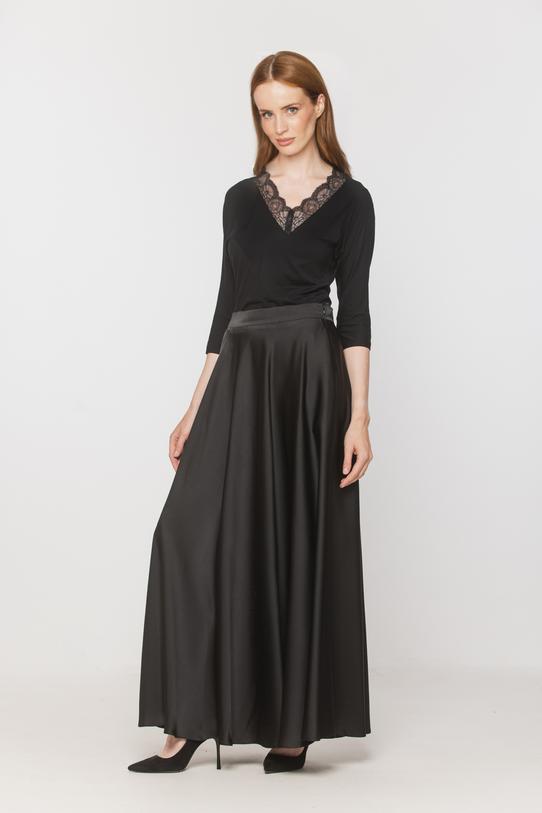 Black knit blouse with lace at the neckline - 2