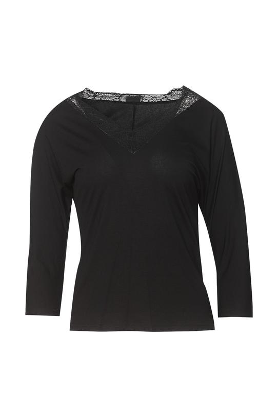 Black knit blouse with lace at the neckline - 1
