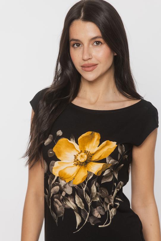 Czarna dzianinowa bluzka z kwiatowym nadrukiem - 3